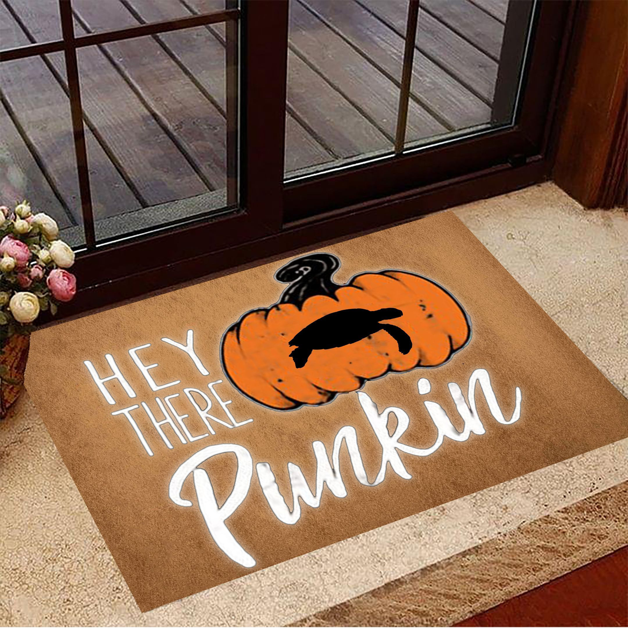 Sea Turtle Hey There Pumpkin Rubber Doormat Halloween Rubber Doormat Gifts For Turtle Lovers