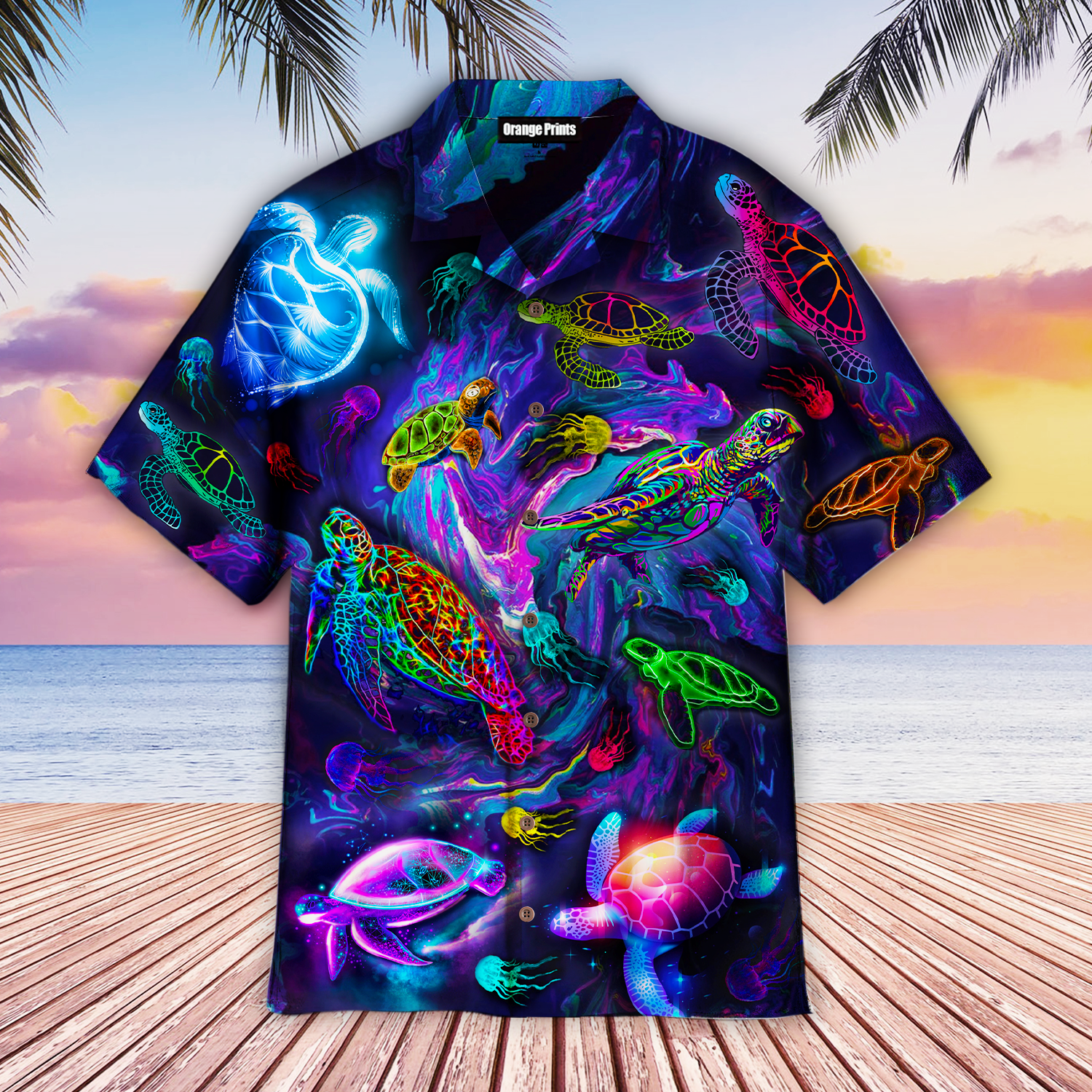 Sea Turtle Neon Colorful Hawaiian Shirt