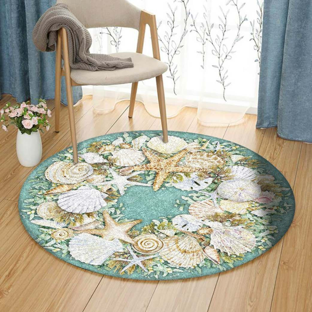 Seashell Starfish Round Rug Carpet Bedroom Livingroom Home Decor