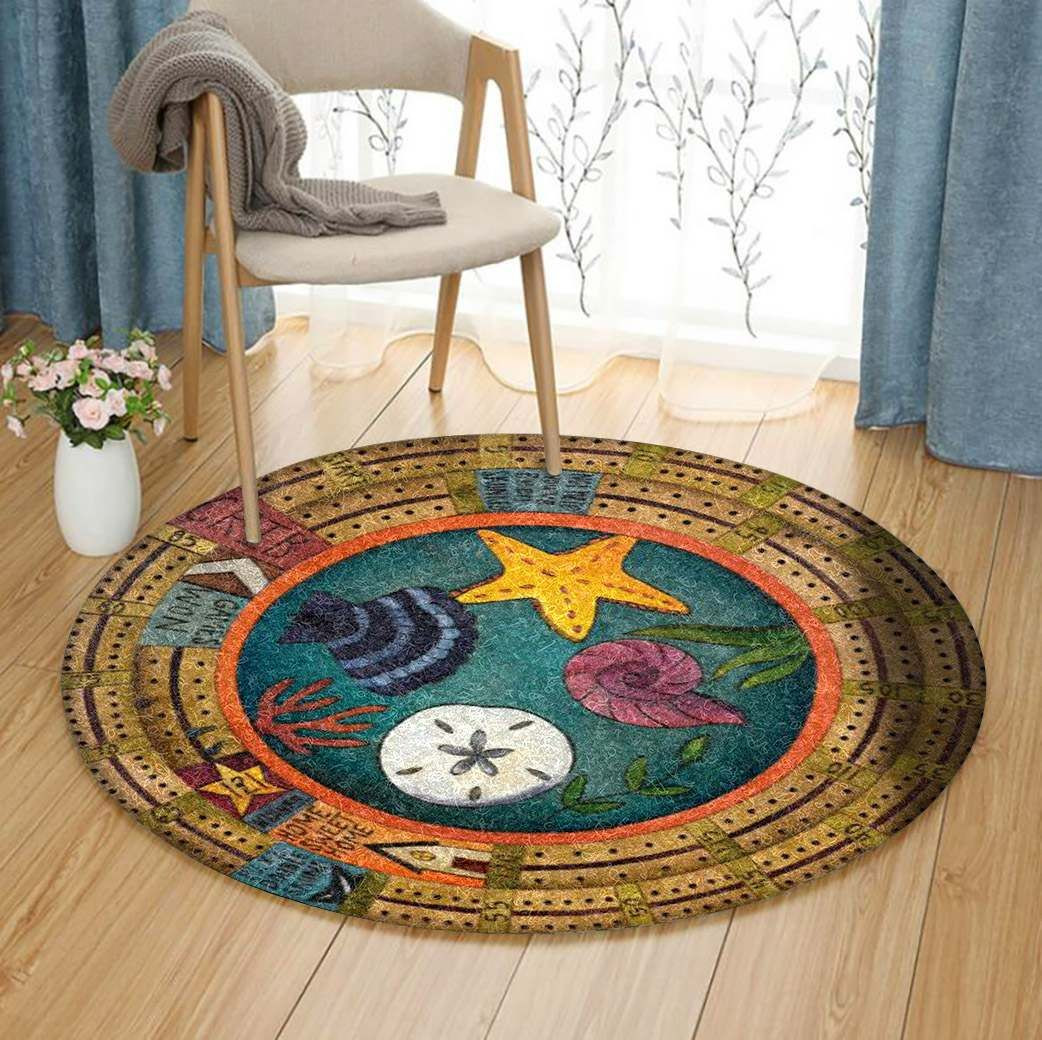 Seashell Starfish Round Rug Carpet Bedroom Livingroom Home Decor