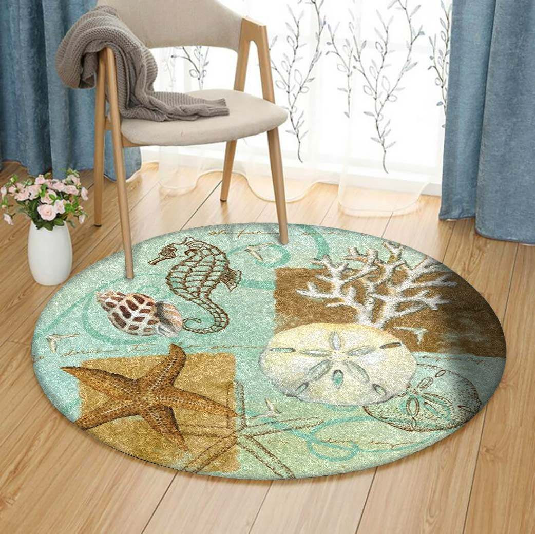 Seashell Starfish Round Rug Carpet Bedroom Livingroom Home Decor
