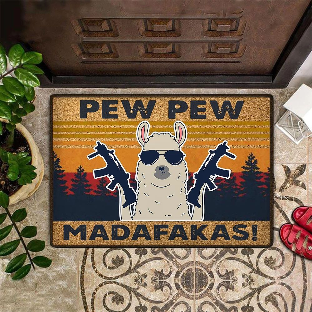 Sheep With Gun Pew Pew Madafakas Rubber Doormat With Sayings Hilarious Rubber Doormat Funny Door Mats