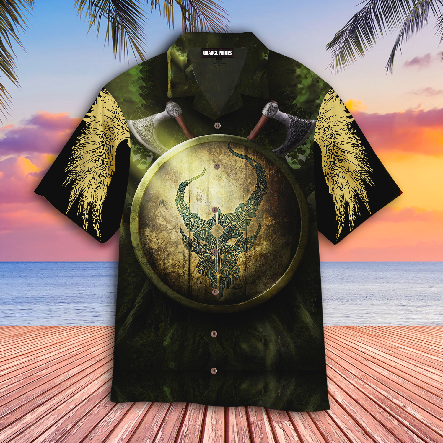 Shield Axe Raven Viking Hawaiian Shirt