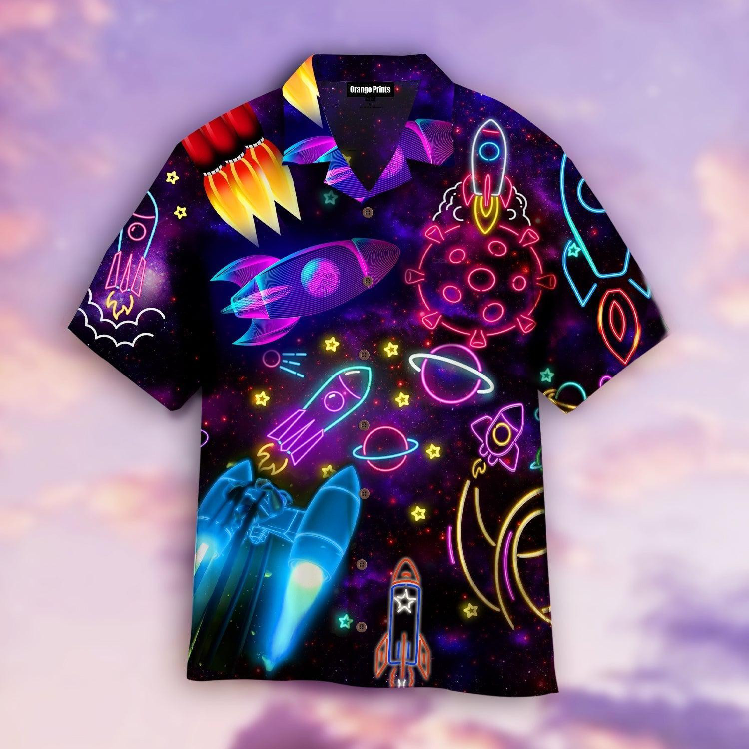 Shoot For The Stars Glowing Rocket Hawaiian Shirt