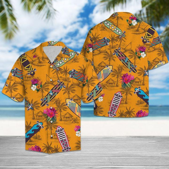 Skateboard Tropical Flowers Hawaiian Shirt