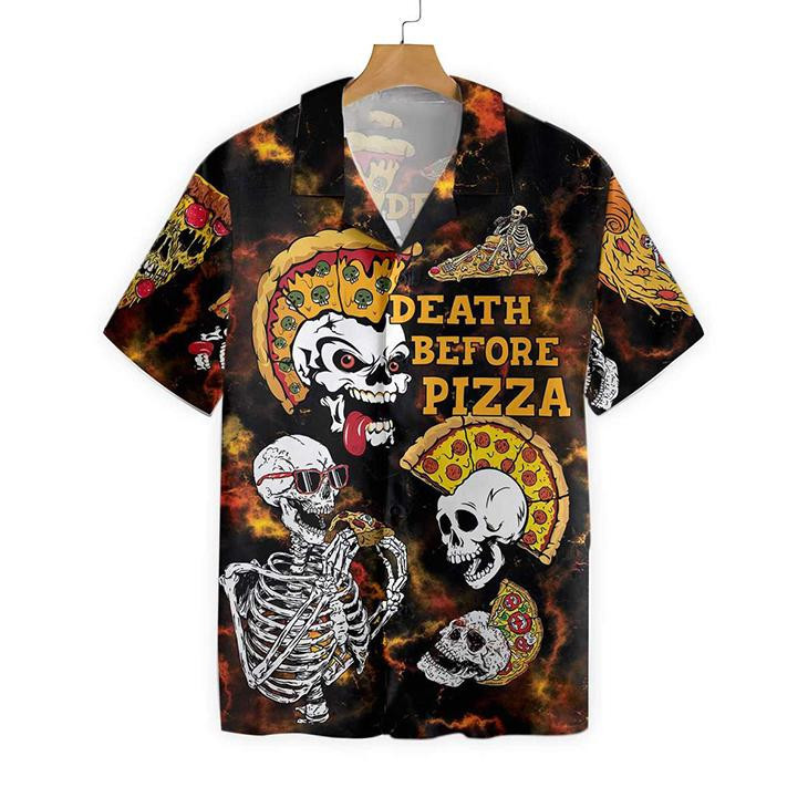 Skeleton Death Before Pizza Halloween Hawaiian Shirt
