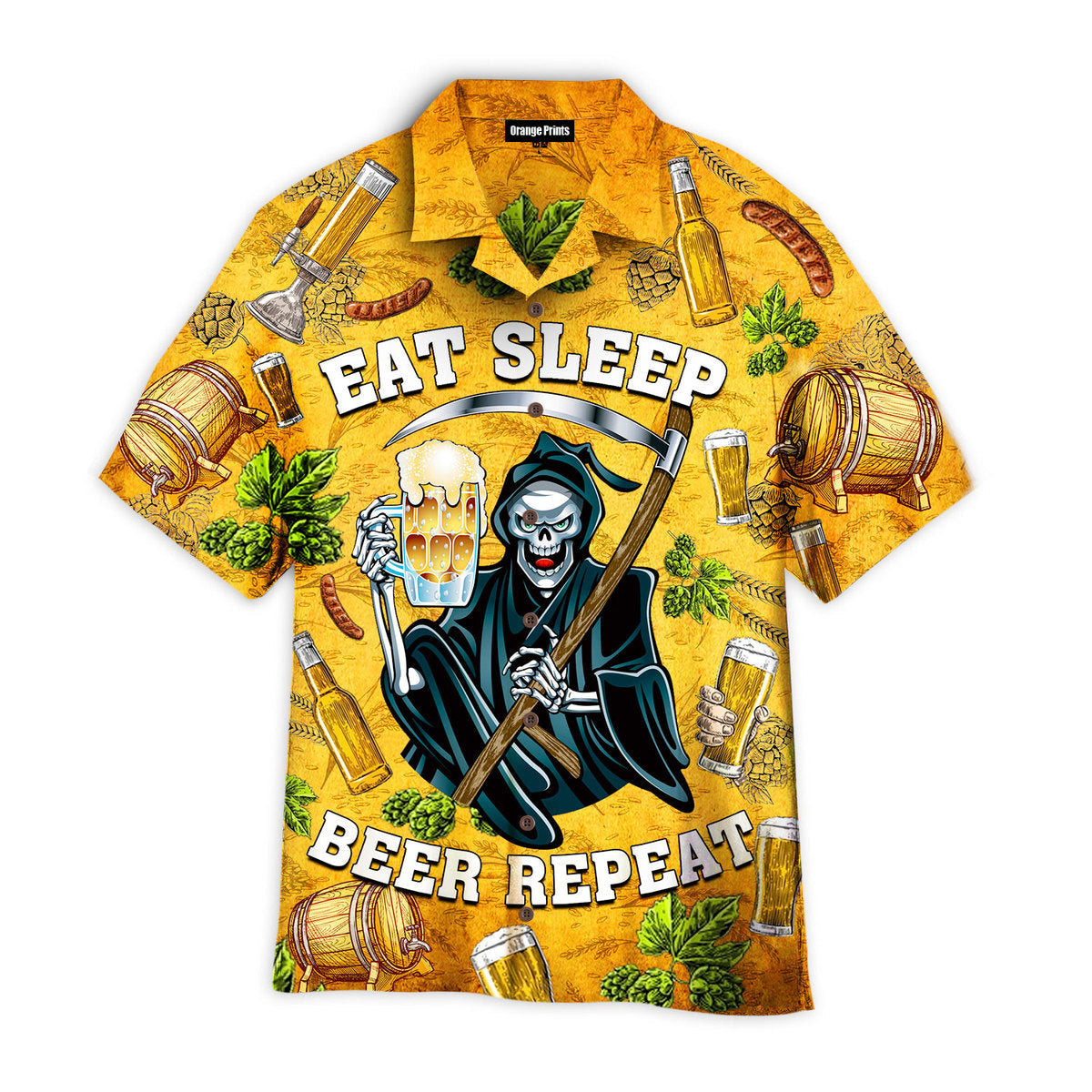 Skeleton Eat Sleep Beer Repeat Hawaiian Shirt