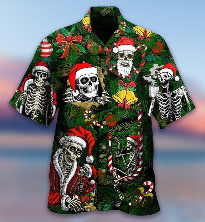 Skeleton Merry Christmas Print Hawaiian Shirt
