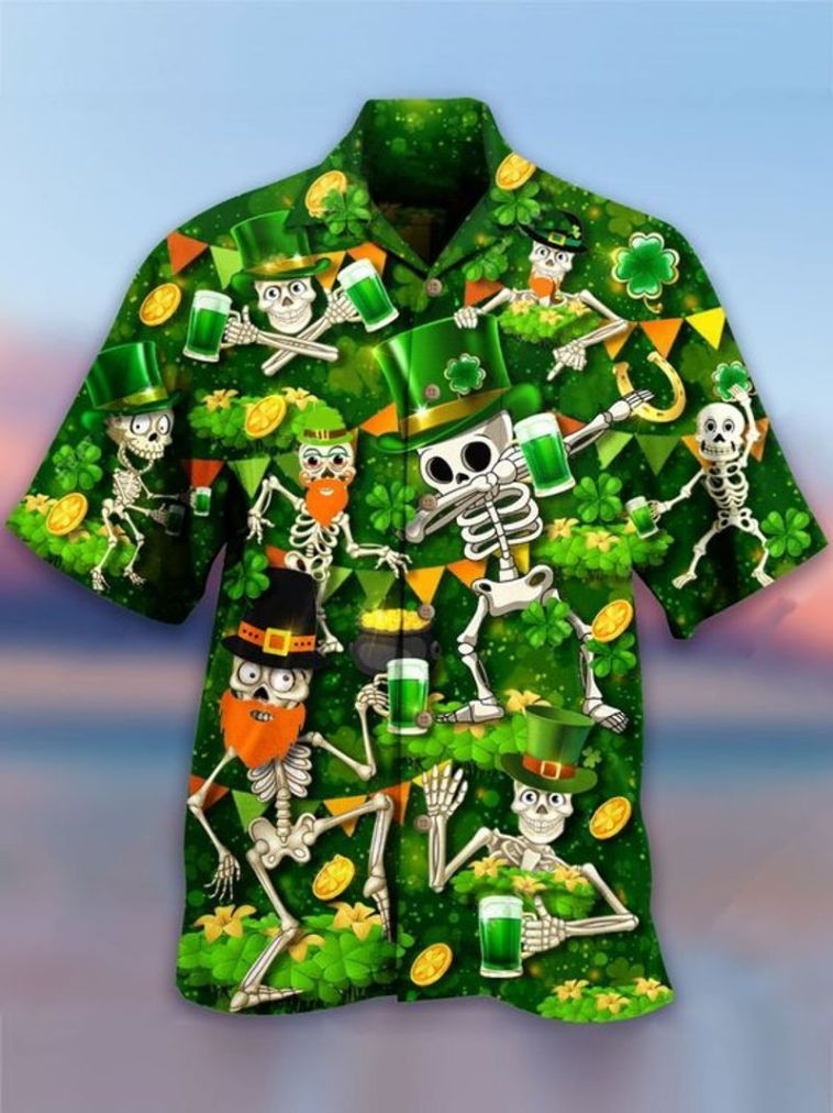 Skeleton Saint Patrick Hawaiian Shirt
