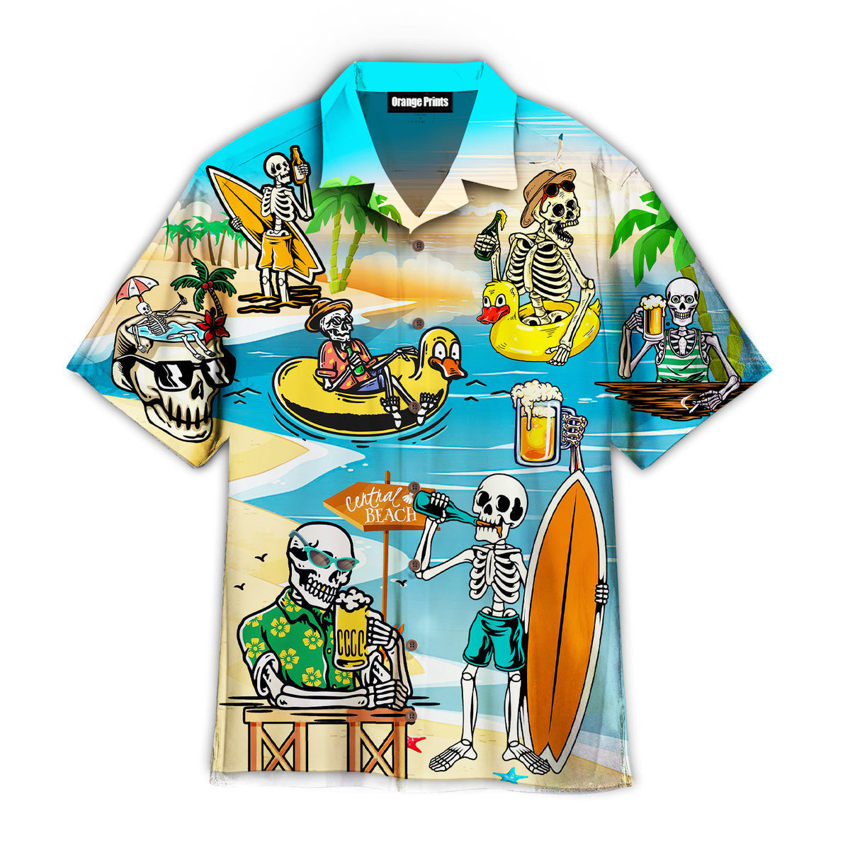 Skeleton Skull Relaxing On The Beach Summer Vacation Hawaiian Shirt