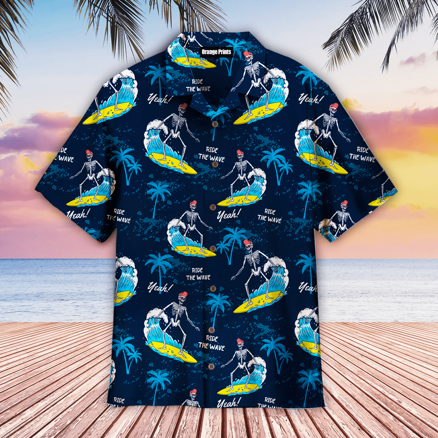Skeleton Surfing Happy Summer Hawaiian Shirt