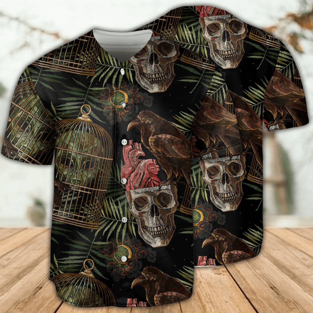Skull Alien Tropical Leaf Baseball Jersey - Image 4
