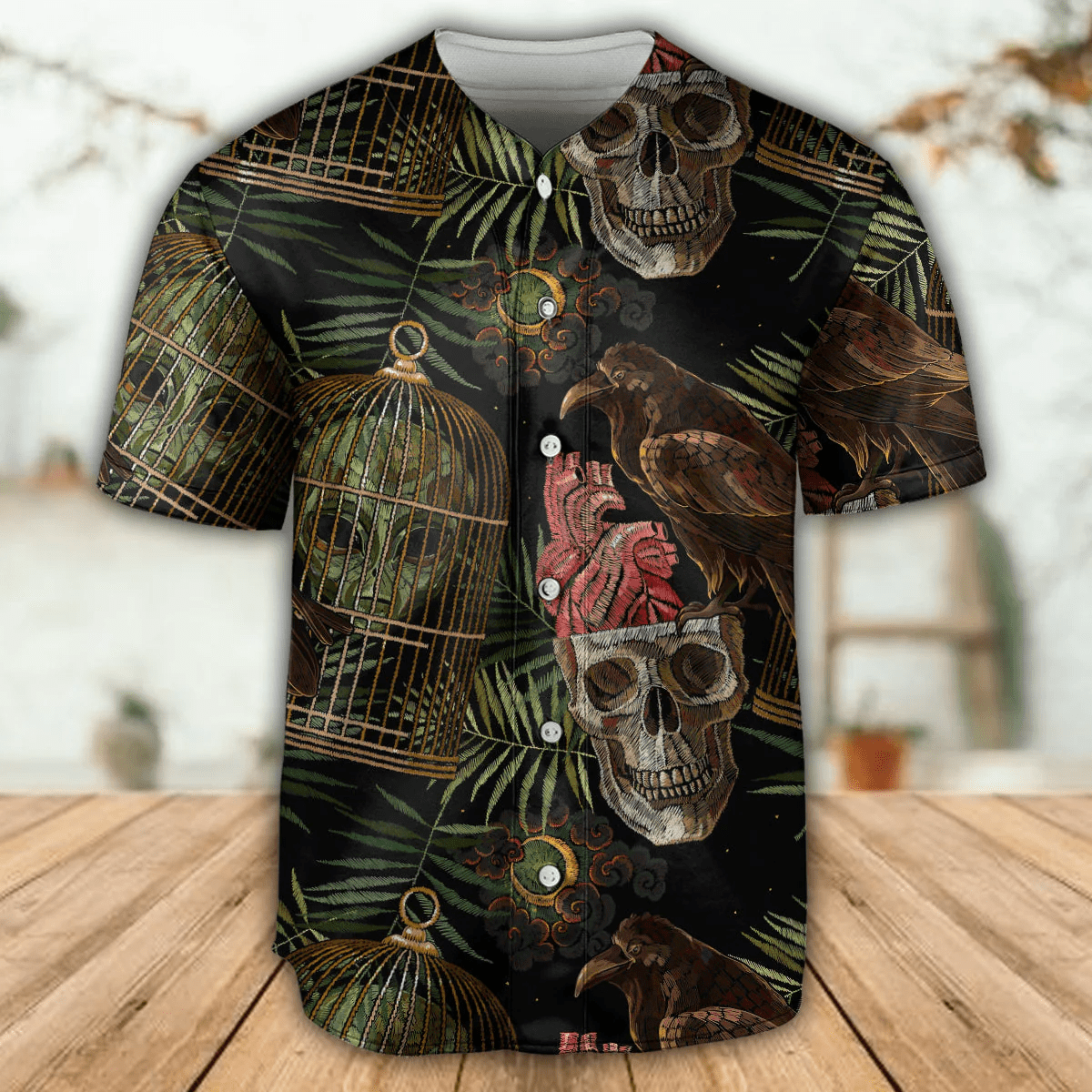 Skull Alien Tropical Leaf Baseball Jersey - Image 3