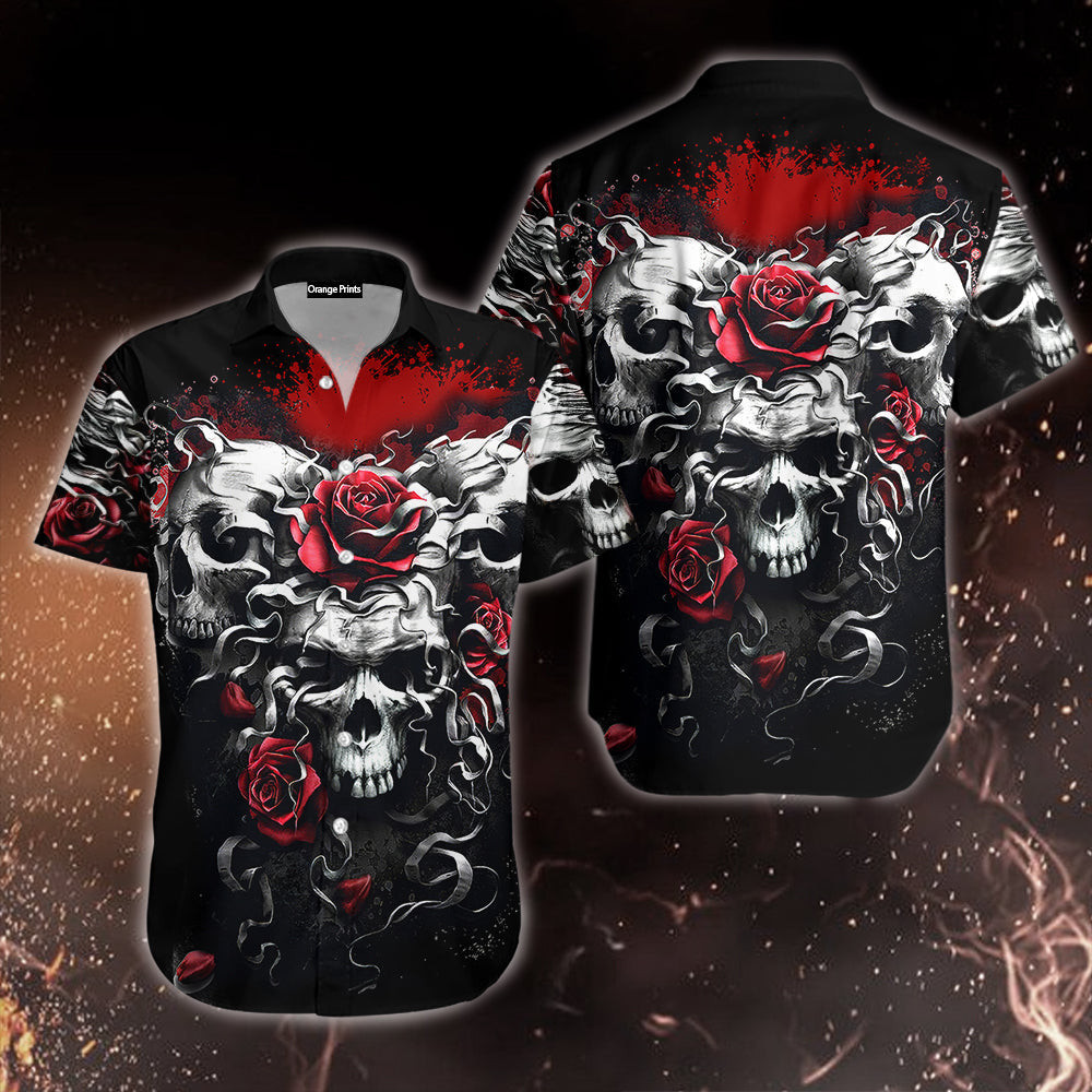 Skull And Roses Red Hawaiian Shirt