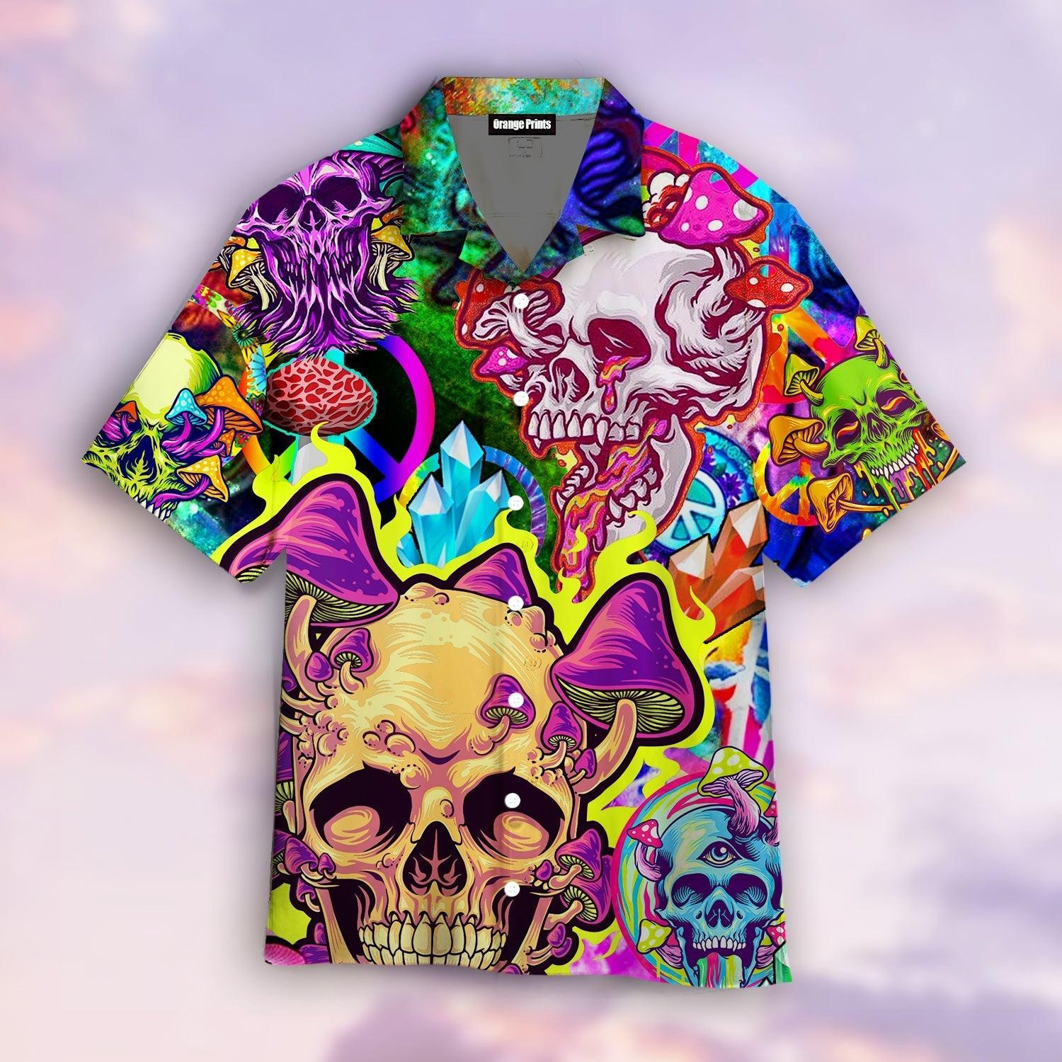 Skull Colorfull Printed Casual Abstract Hippie Style Hawaiian Shirt