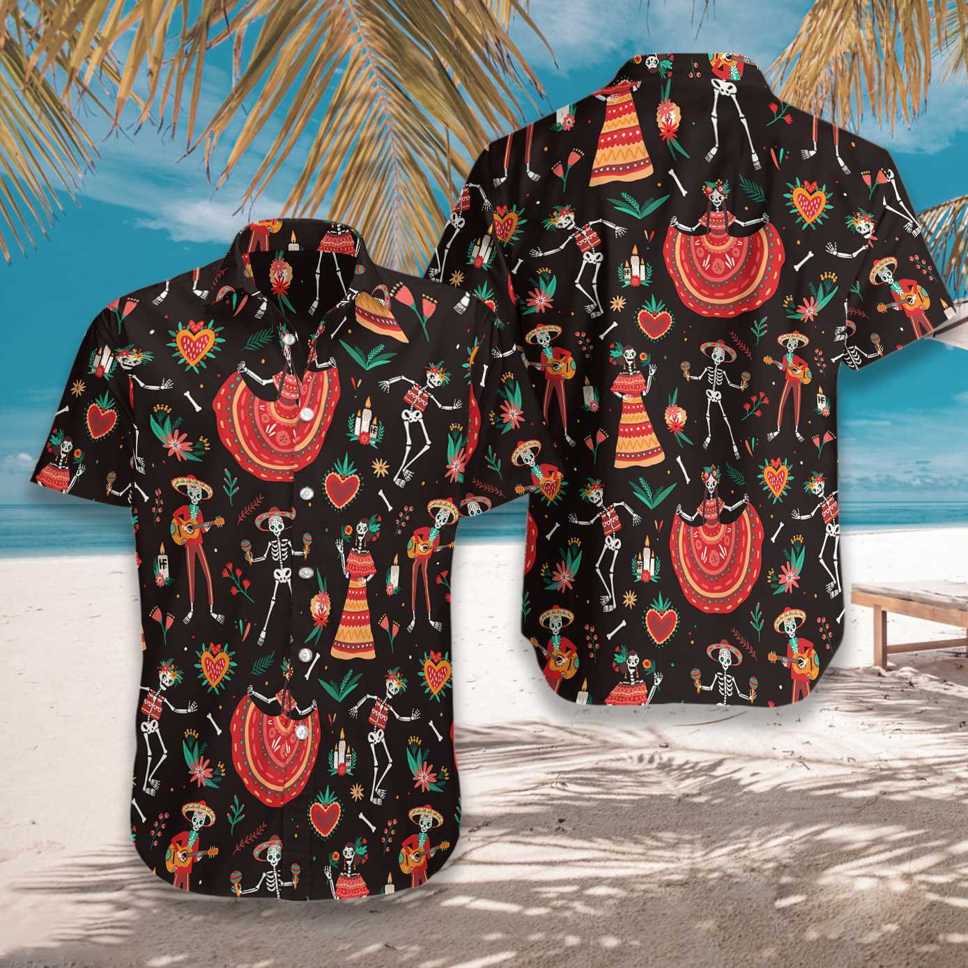 Skull Day Of The Dead Flower Hawaiian Shirt