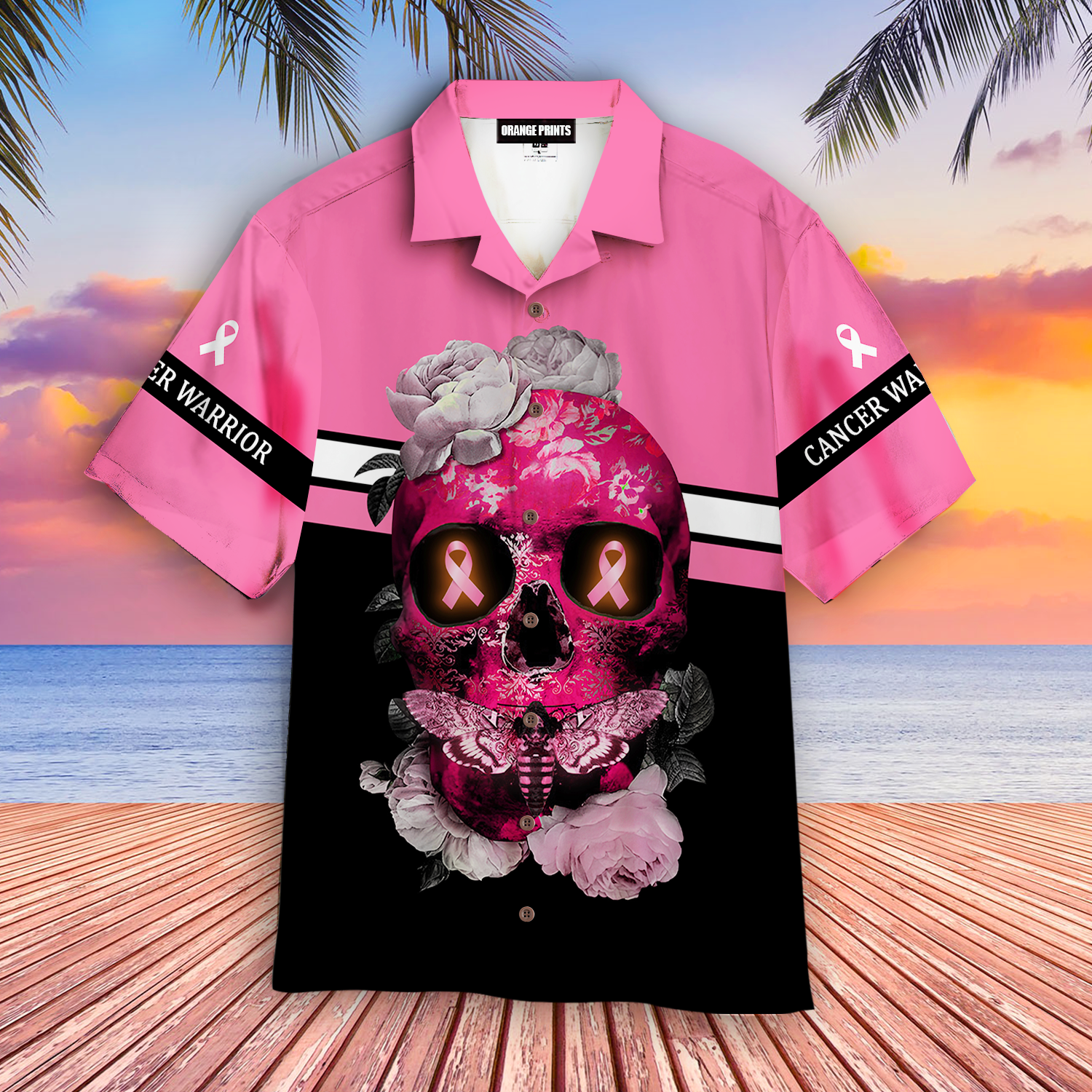 Skull Flower Breast Cancer Awareness Hawaiian Shirt