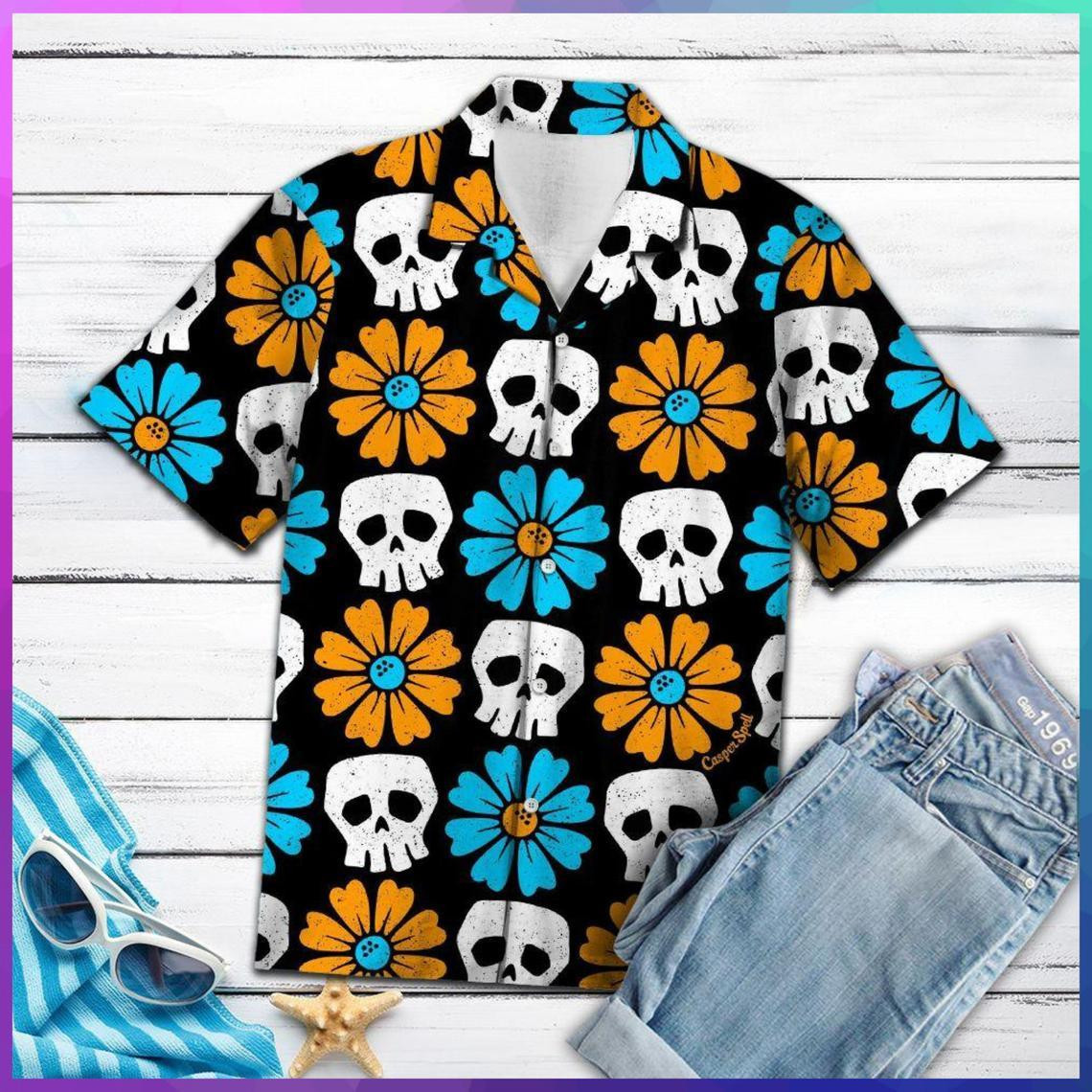Skull Flower Hawaiian Shirt