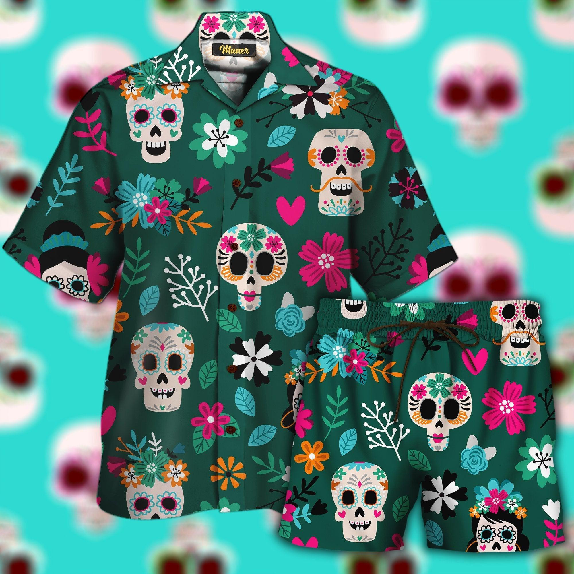 Skull Flower Hawaiian Shirt Set