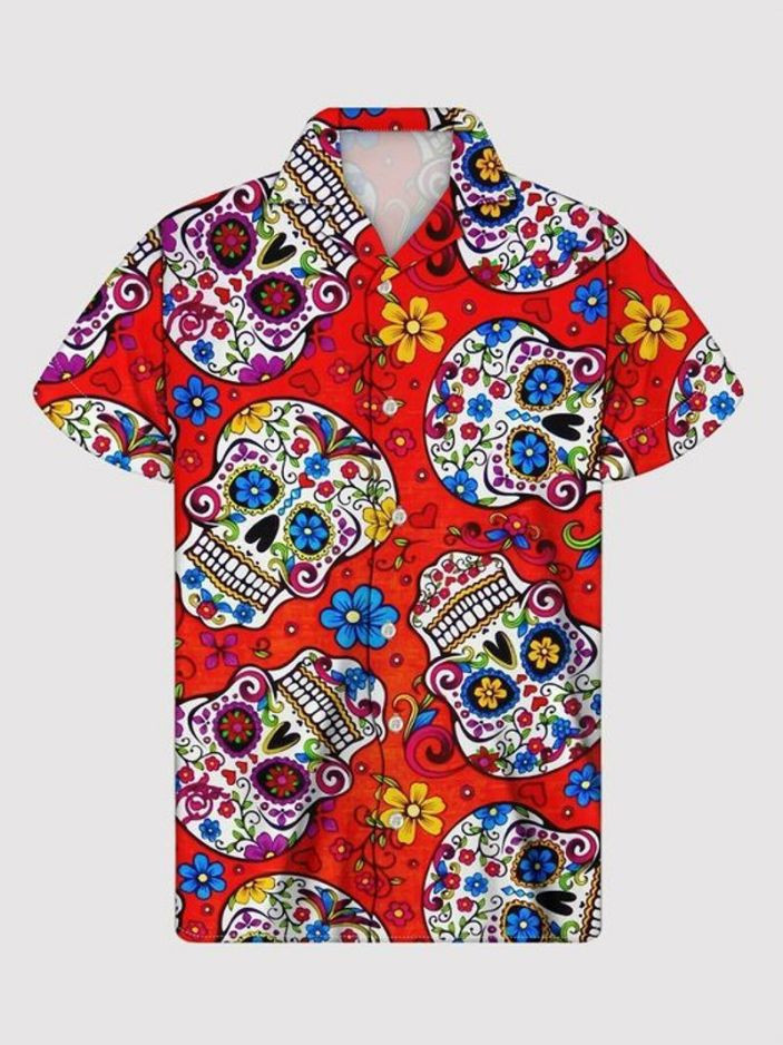 Skull Flower Red Hawaiian Shirt