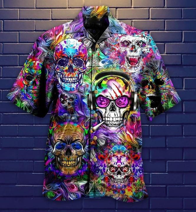 Skull Hippie Print Hawaiian Shirt