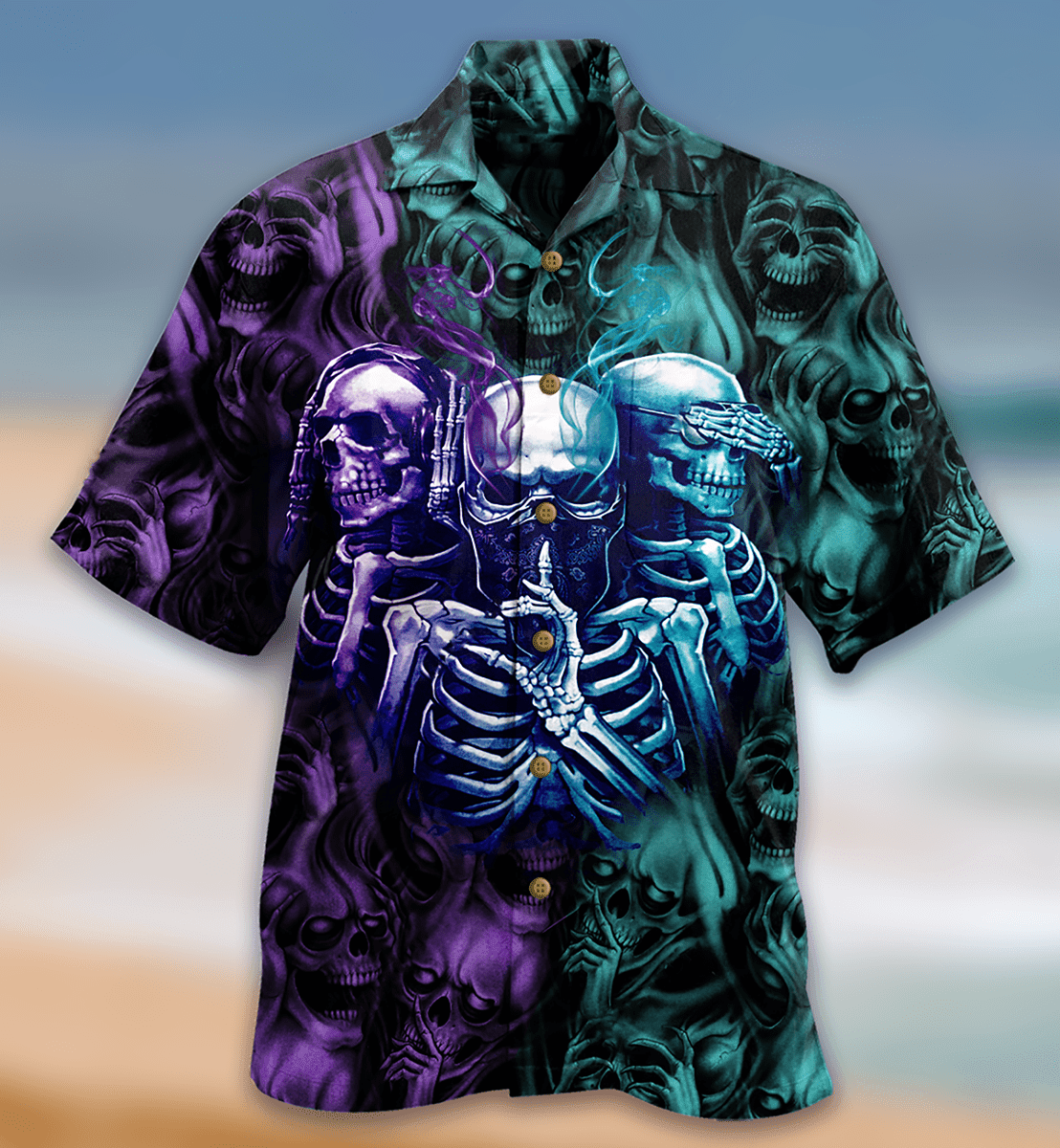 Skull Neither Hear Nor See Hawaiian Shirt