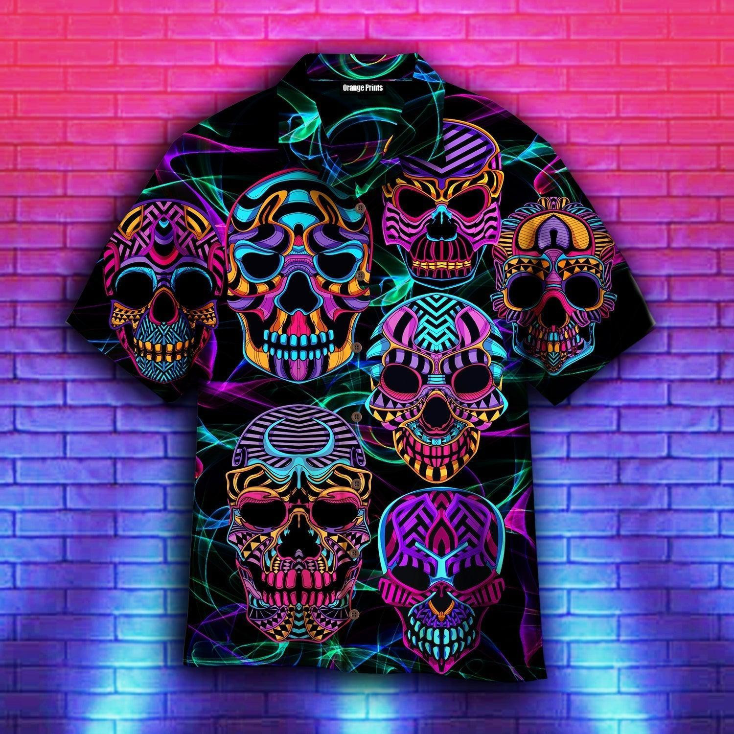 Skull Neon Glow Hawaiian Shirt
