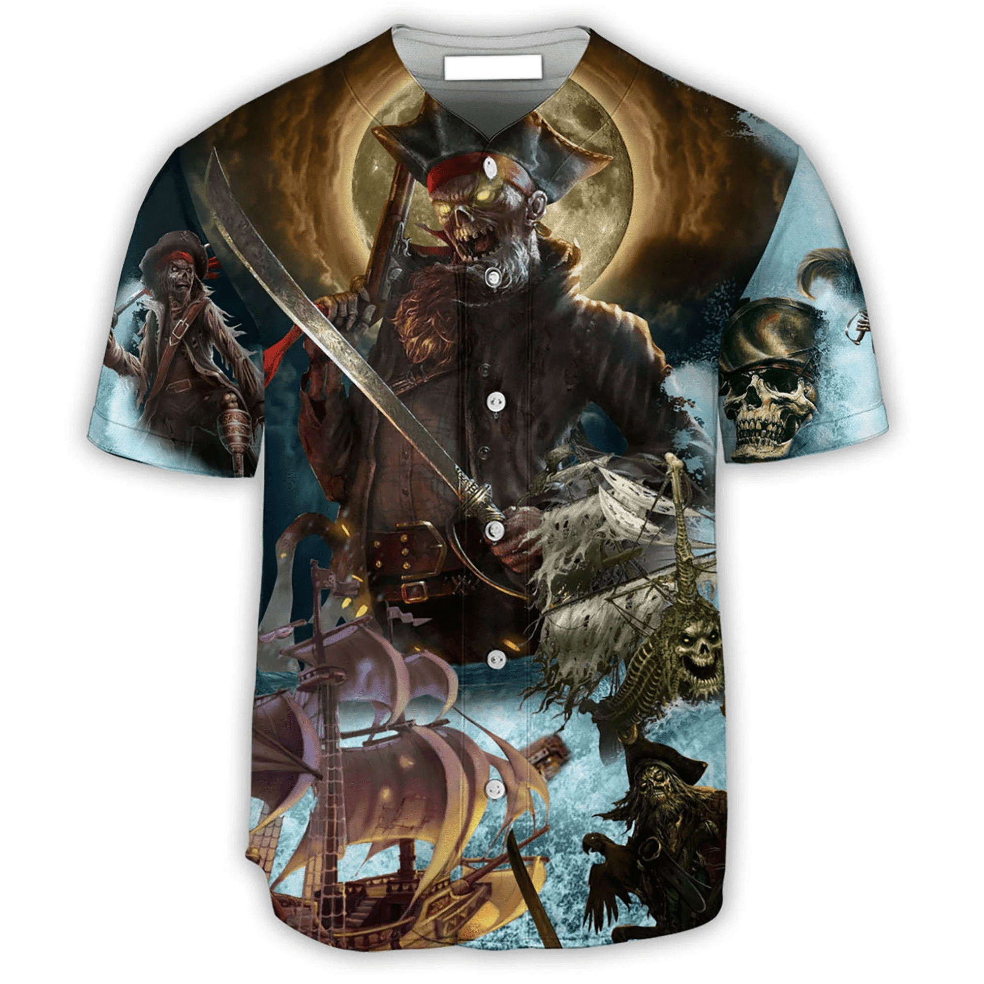Skull Pirates Love Ocean Baseball Jersey