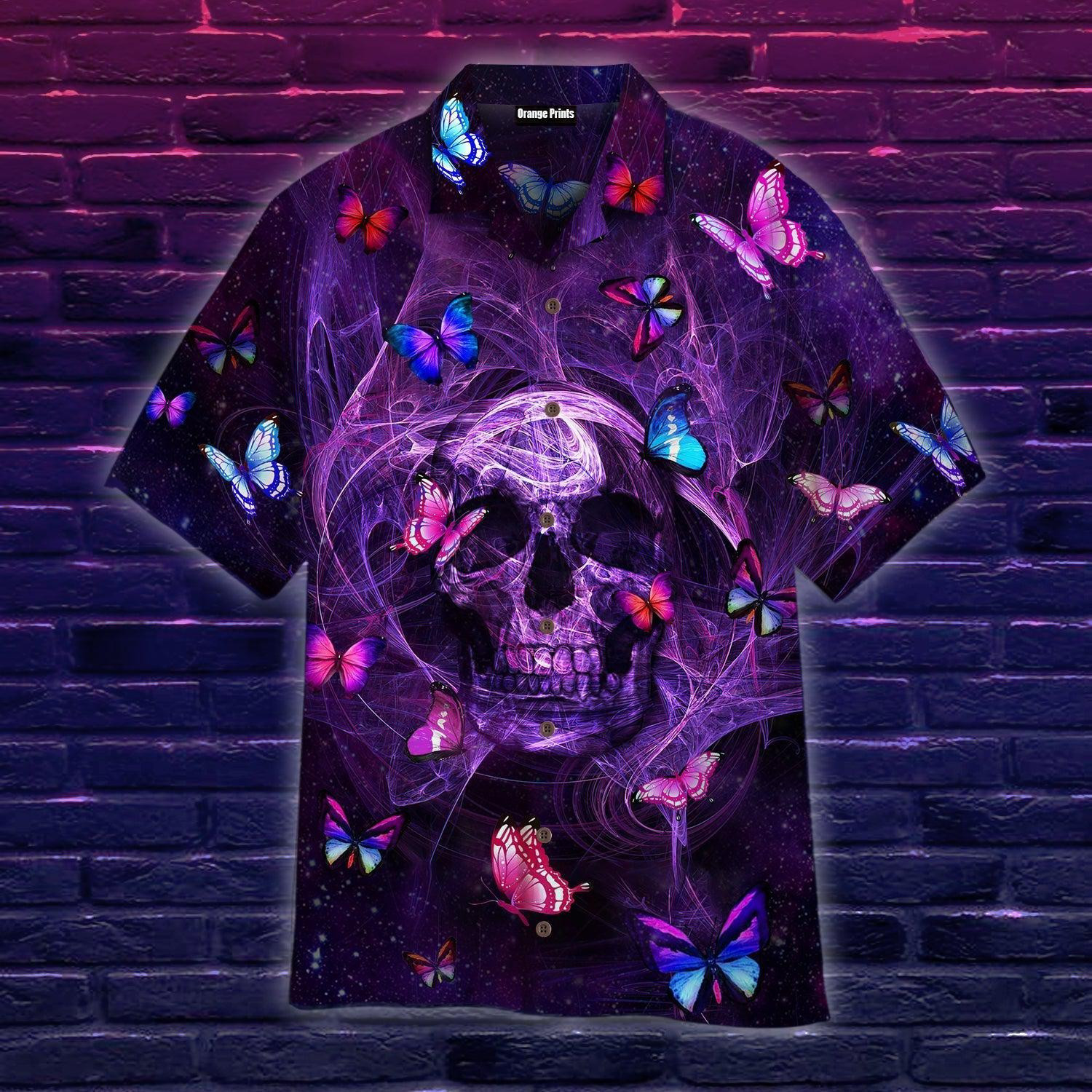 Skull Purple Butterfly Hawaiian Shirt
