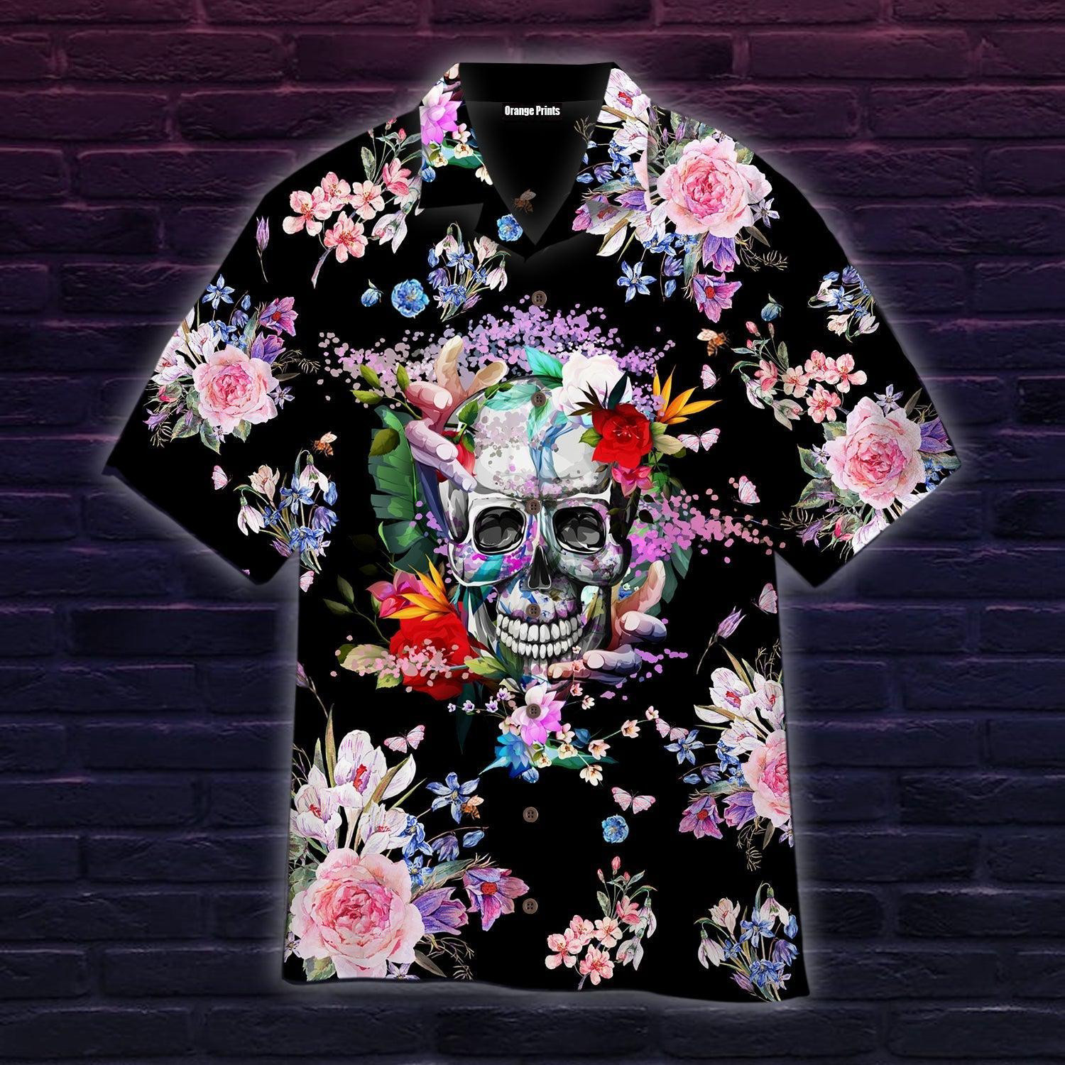 Skull Purple Flower Hawaiian Shirt