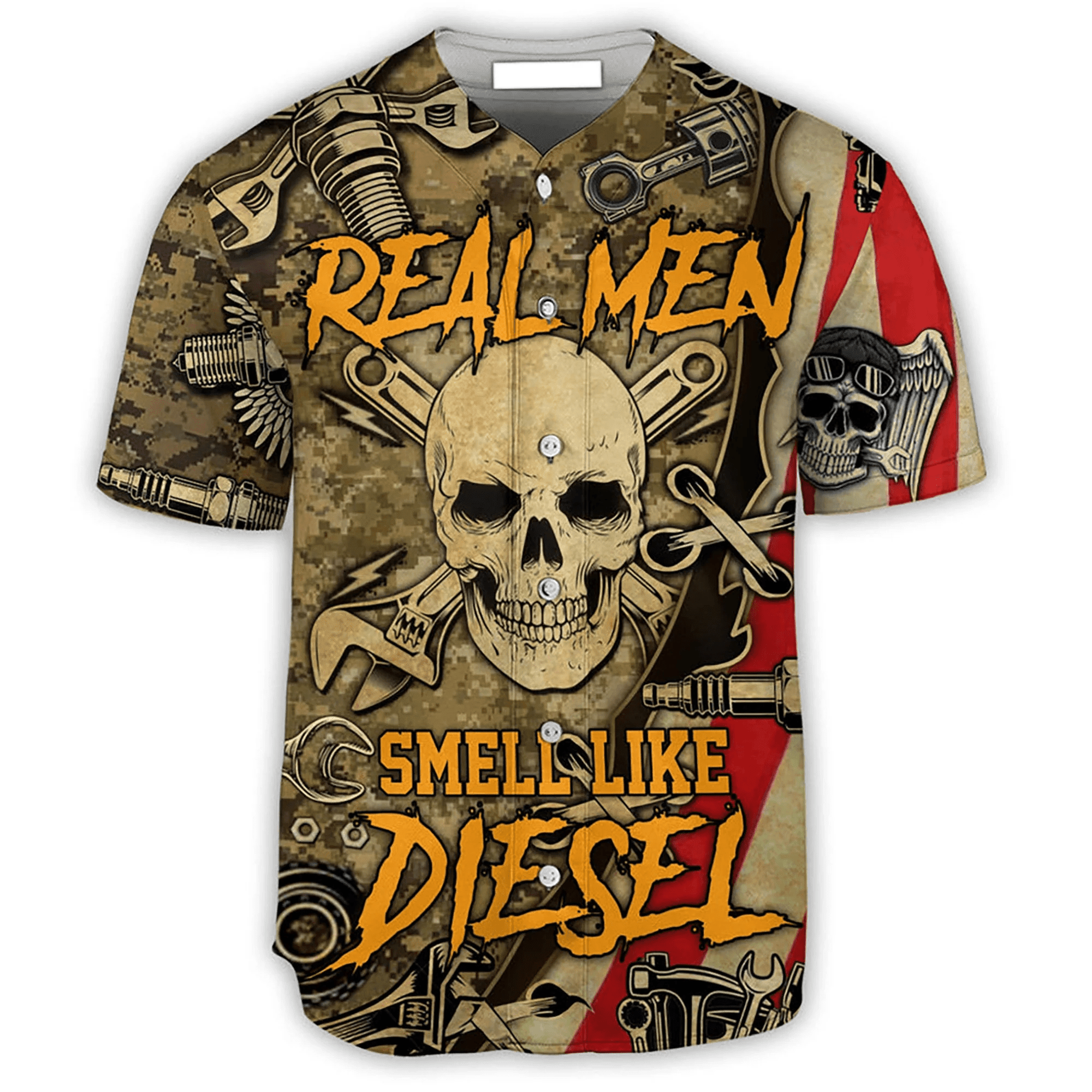 Skull Real Men Smell Like Diesel Baseball Jersey