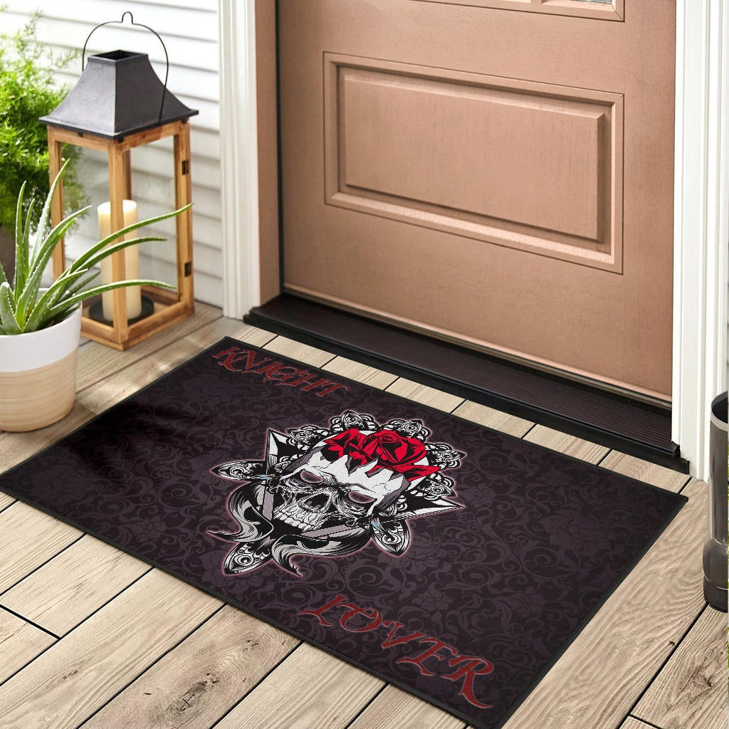 Skull Rubber Doormat - Knight Lover Broken Skull With Rose Artwork Rubber Doormat Home Decor - Image 3