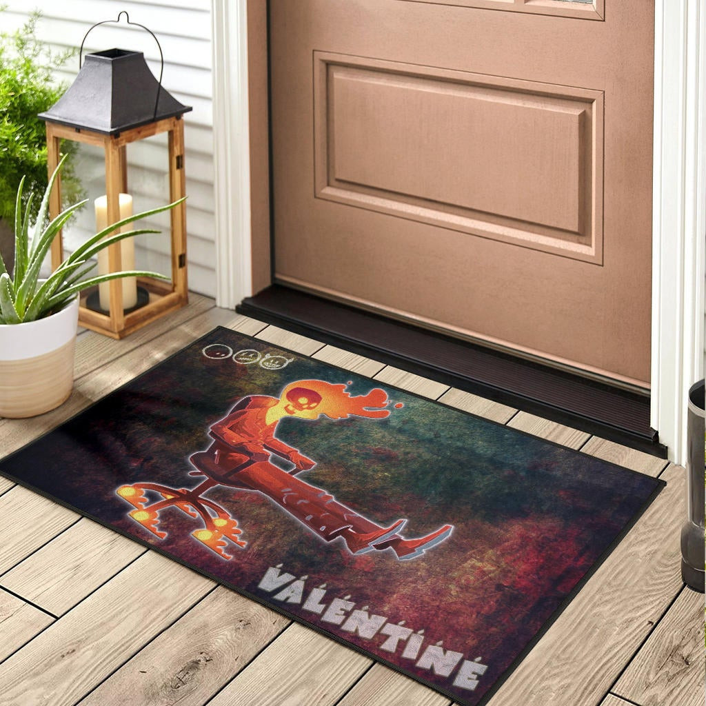 Skull Rubber Doormat - Skeleton With Fire Head On Chair Valentine Text Candle Rubber Doormat Home Decor - Image 3
