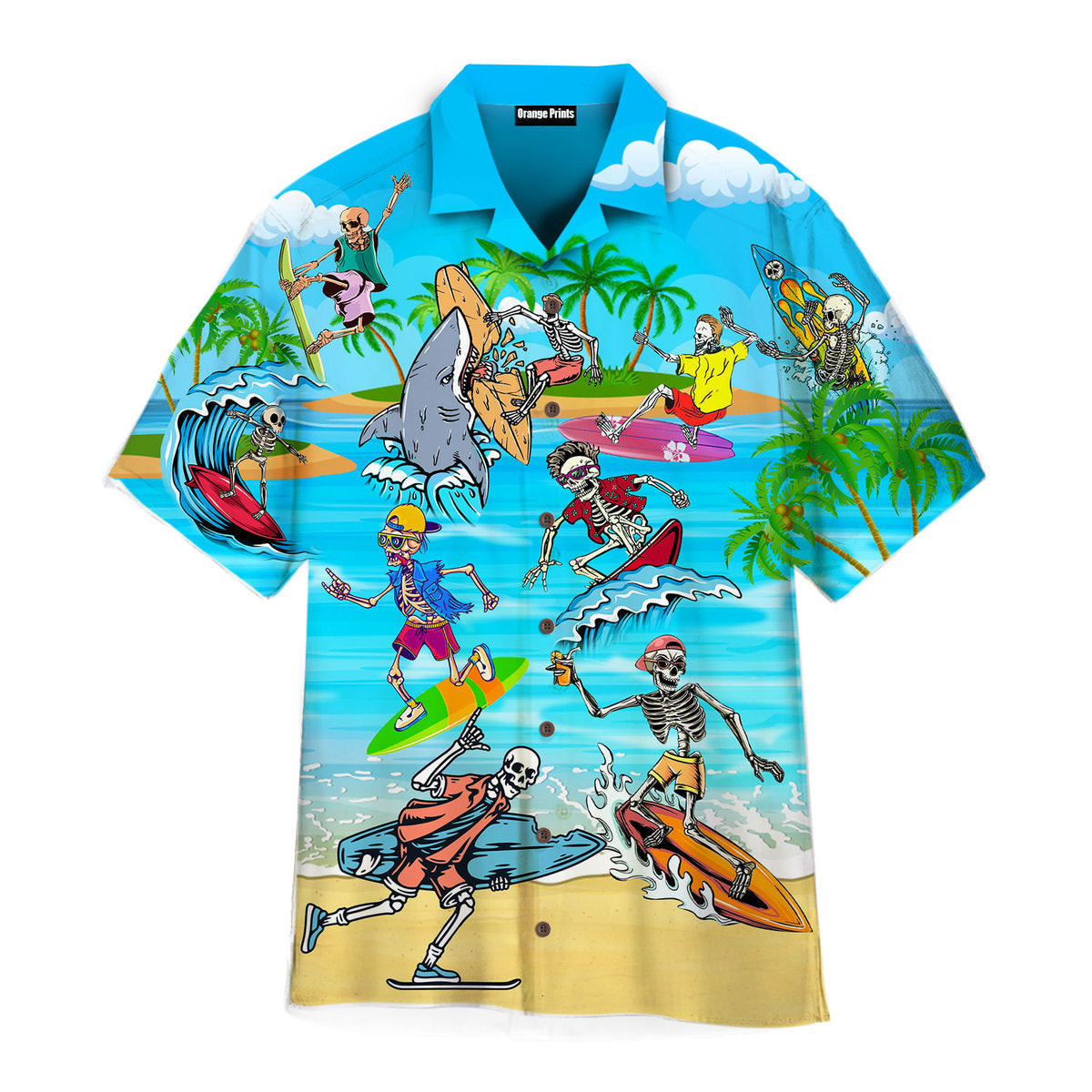 Skull Surfing In Summer Hawaiian Shirt