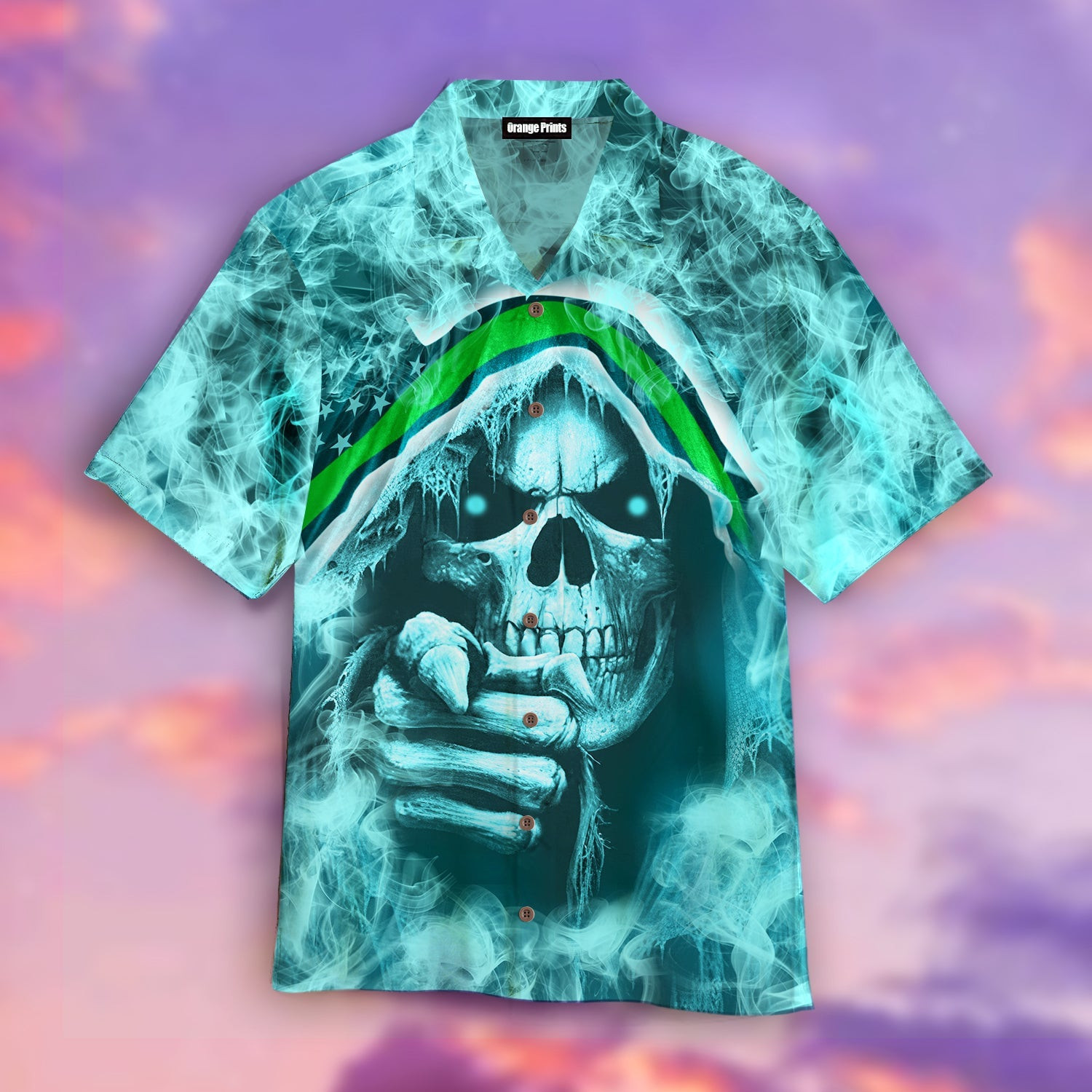 Skull Thin Green Line Hawaiian Shirt