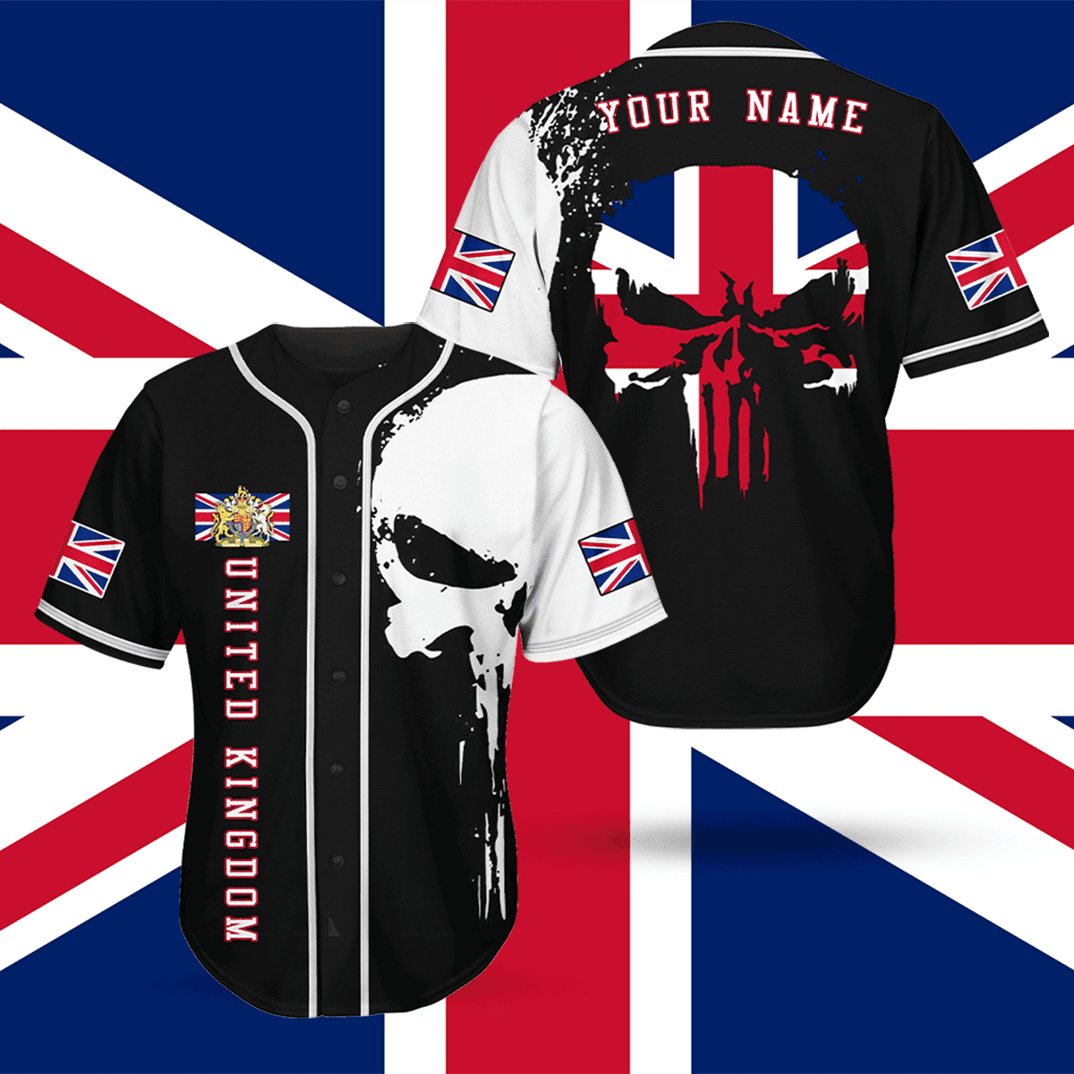 Skulls Printed With Flags United Kingdom Unisex Adult Baseball Jersey