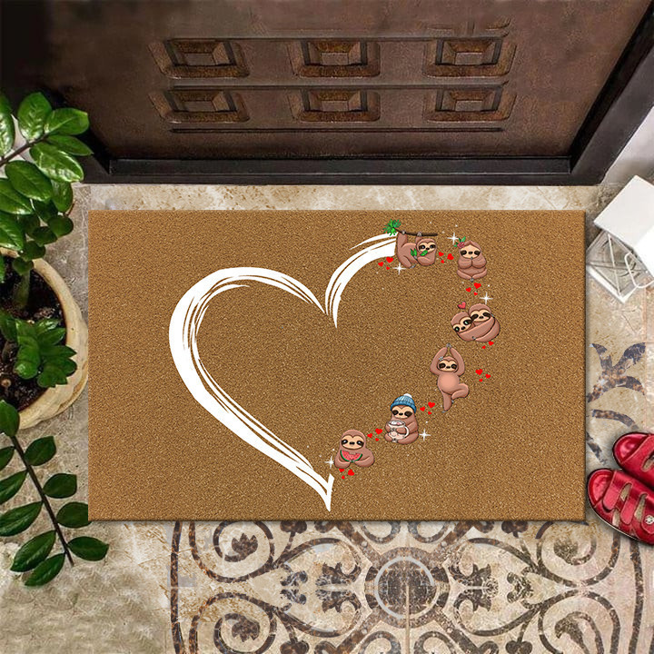 Sloth Heart Rubber Doormat Front Door Mat Indoor Best Gifts For Sloth Lovers