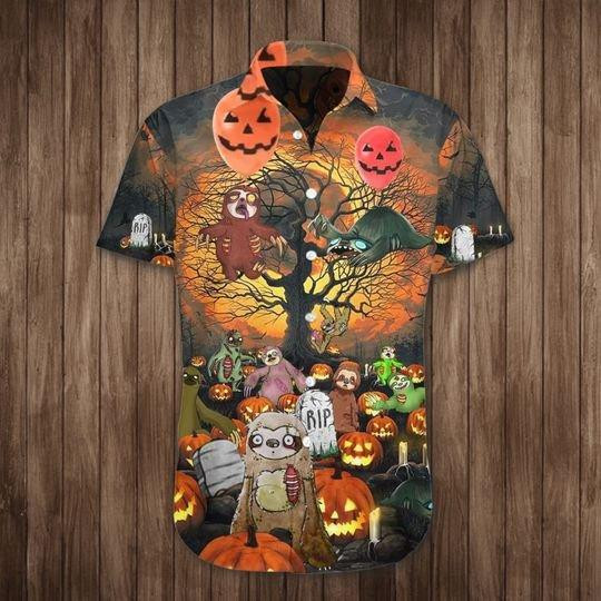 Sloth Pumpkin Halloween Hawaiian Shirt