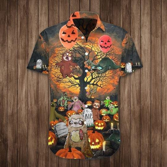 Sloth Pumpkin Halloween Hawaiian Shirt