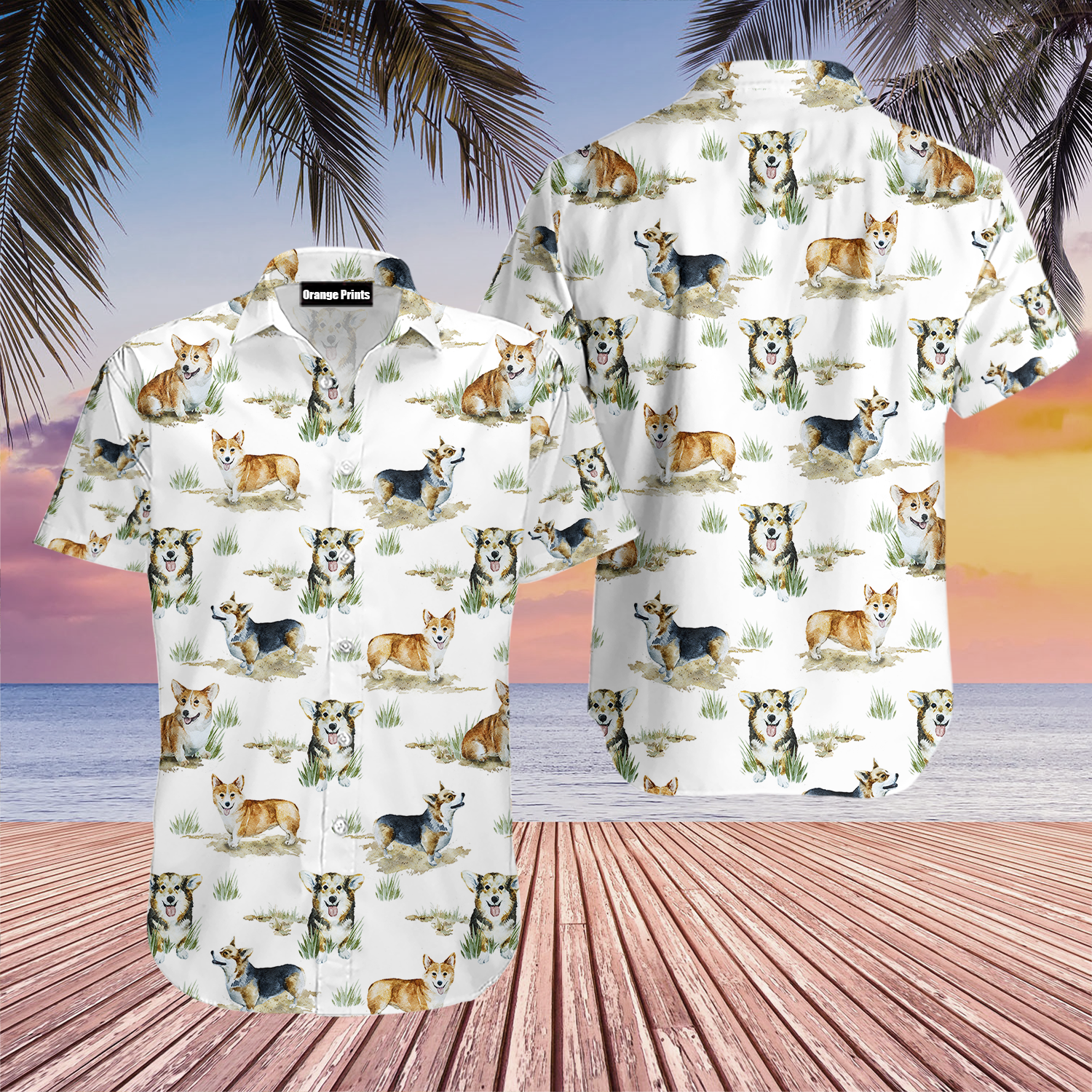 Smiling Corgi Dog Hawaiian Shirt