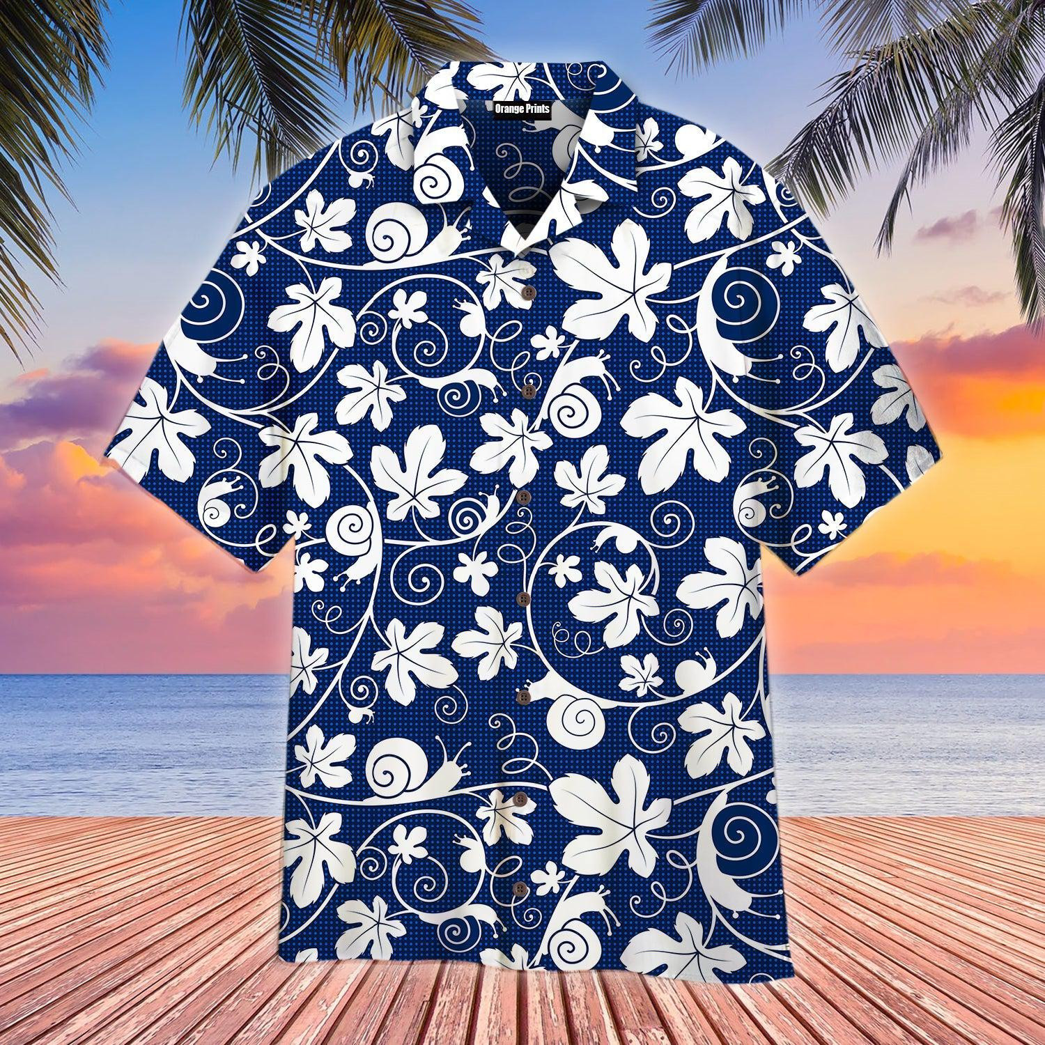 Snails On The Vine White Blue Floral Hawaiian Shirt