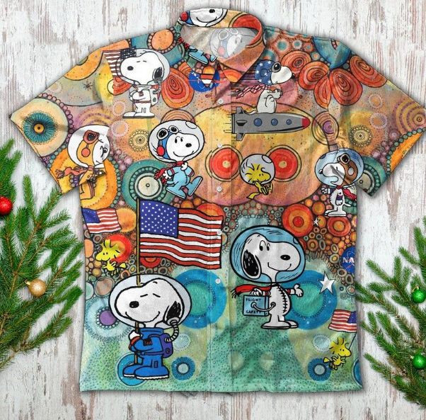 Snoopy Astronaut Button Cartoon Peanuts Hawaiian Shirt