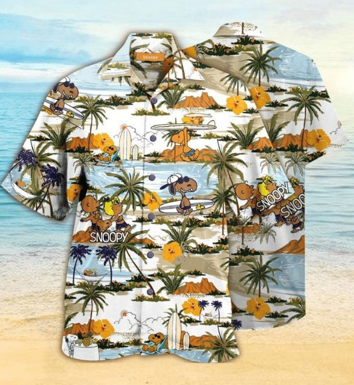 Snoopy Tan Surfing Beach Hawaiian Shirt