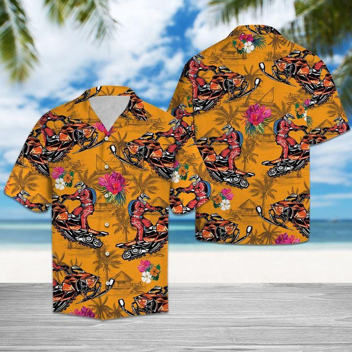 Snowmobiling Tropical Flowers Hawaiian Shirt