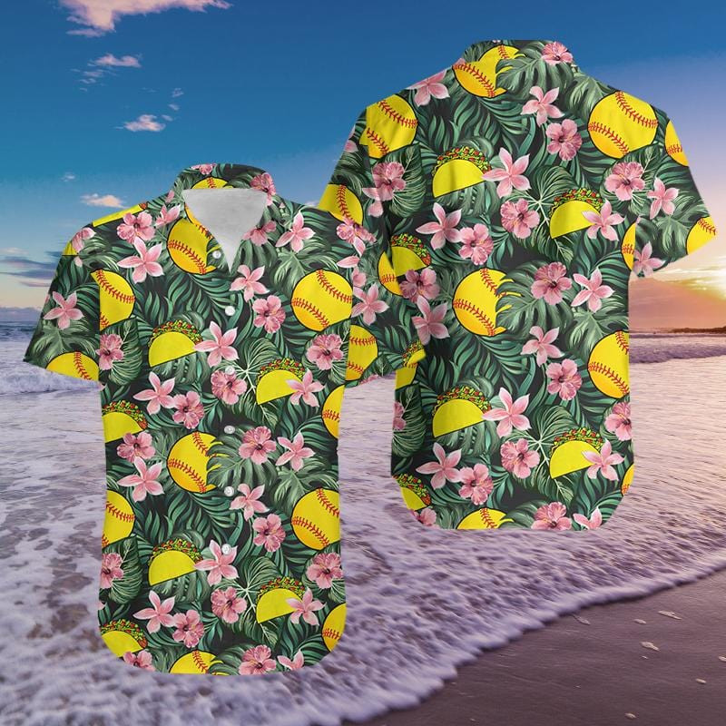 Softball And Tacos Floral Hawaiian Shirt