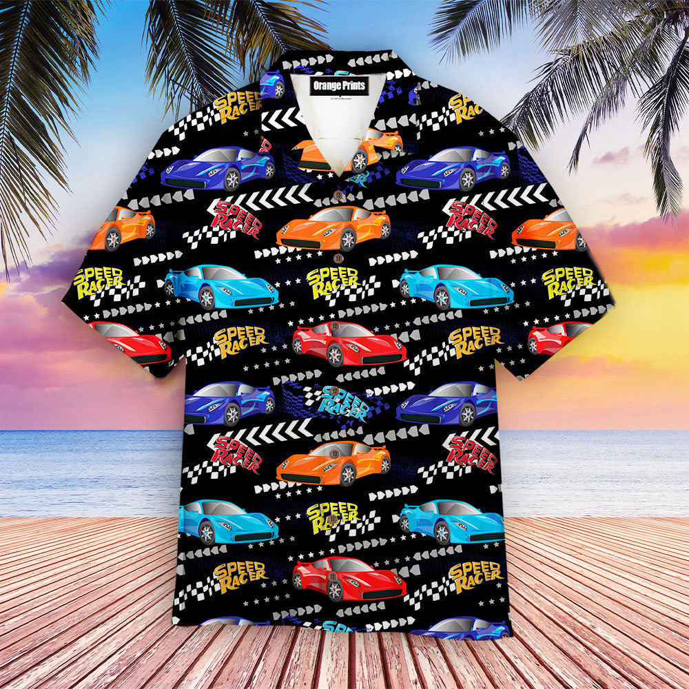 Speed Racer Car On Grunge Cracked Shape Hawaiian Shirt