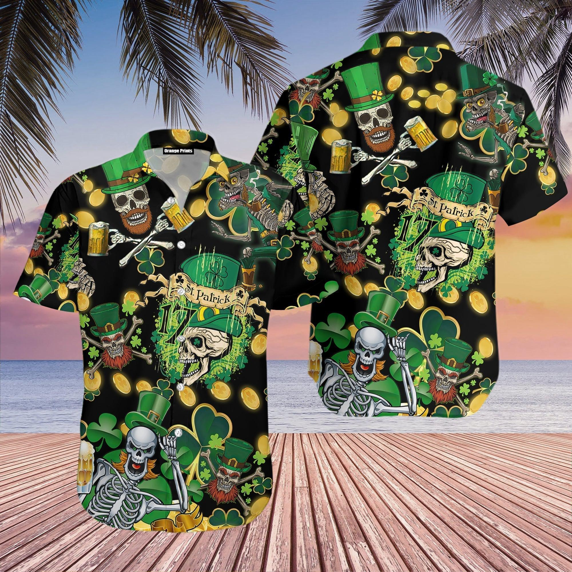 St. Patrick'S Day Skull Hawaiian Shirt