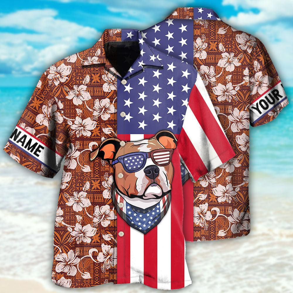 Staffordshire Bull Terrier America Tropical Floral Style Hawaiian Shirt