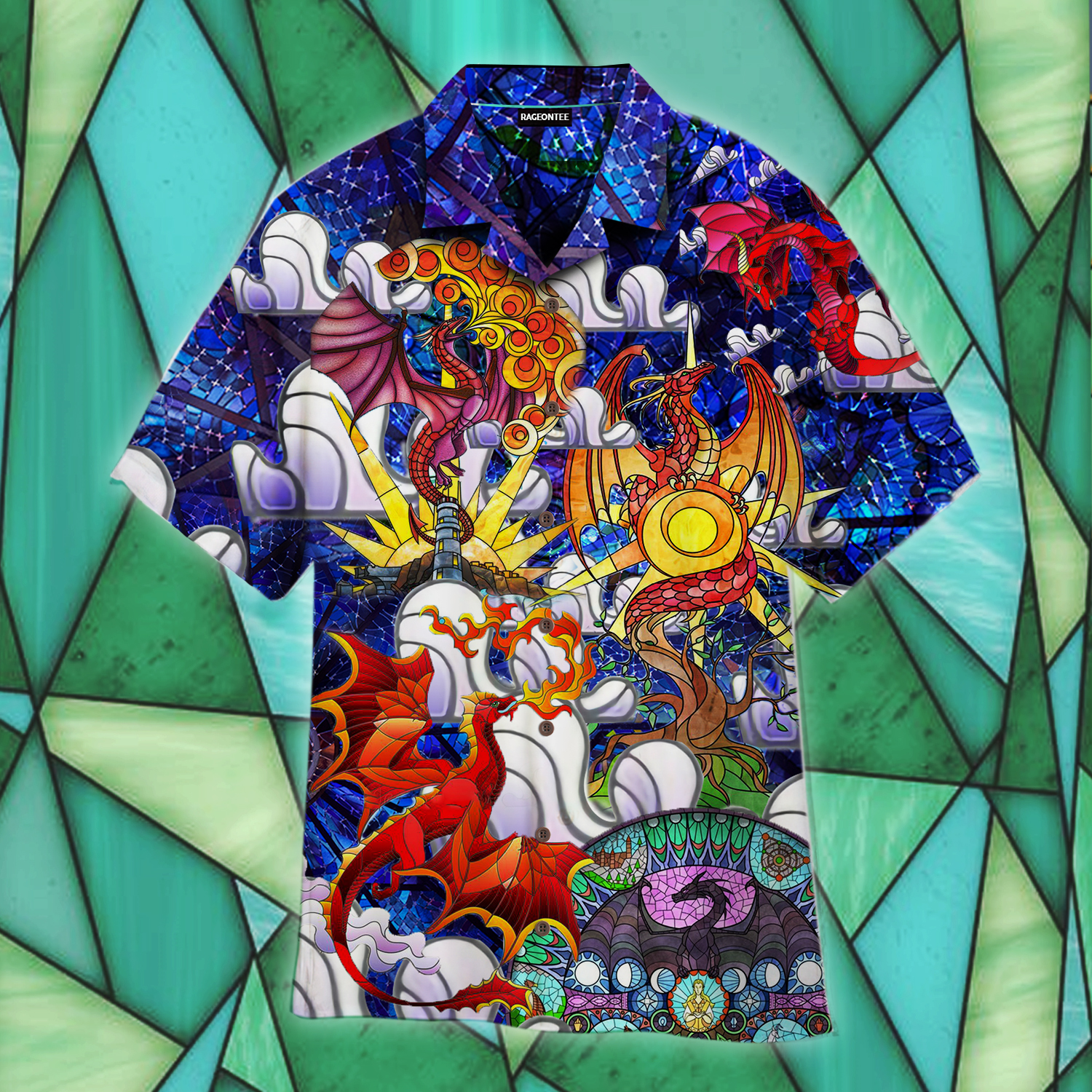 Stained Glass Dragon Hawaiian Shirt