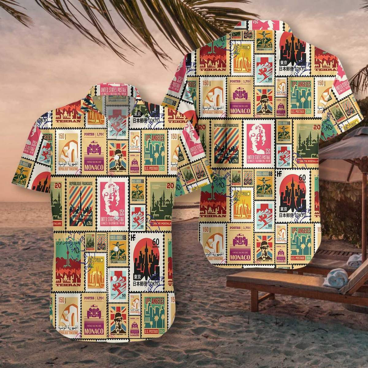 Stamps Cities World Vintage Travel Hawaiian Shirt